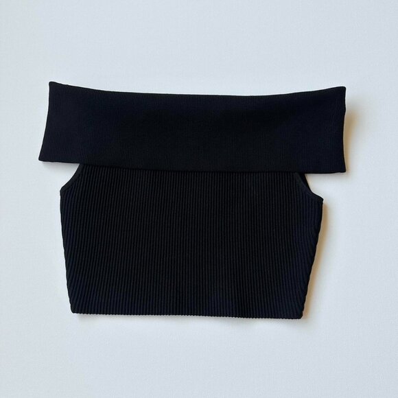 Babaton Aritzia Sculpt Knit Black Ribbed Off Shoulder Top - Picture 5 of 7